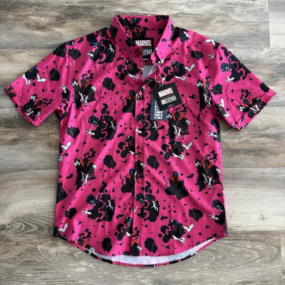 Marvel x RSVLTS Kunuflex Button-Down Shirt Medium Nightcrawler Pink NWT - Picture 1 of 5